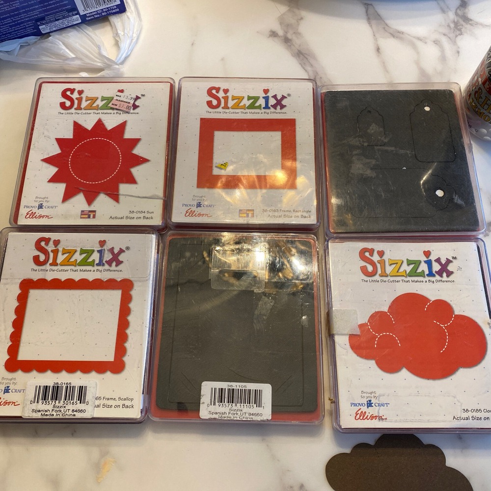 Sizzix Original Red Dies Lot of 6 Sun Cloud Scallop Frame Rectangle Tag Corner